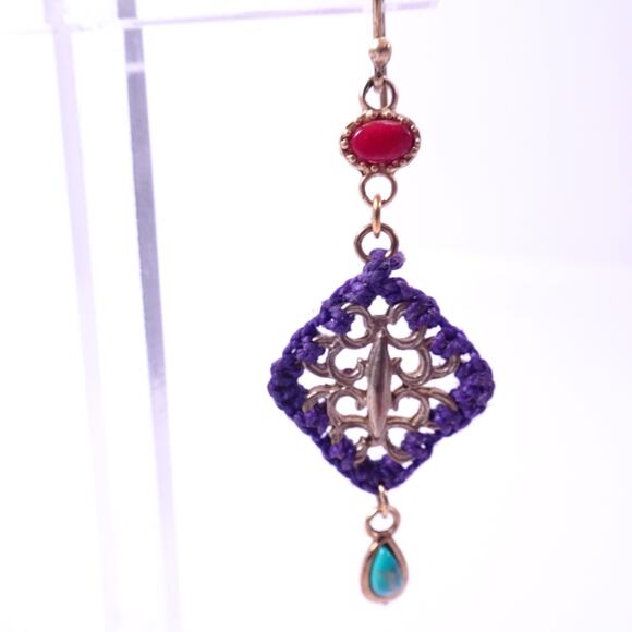 Neiman Marcus Majestic Cabochon Turq Lapis Woven Cabochon Earrings NWT 178 - Picture 3 of 7
